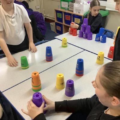 Before the Speed Stacking competition, we practised our skills so we can be the best.