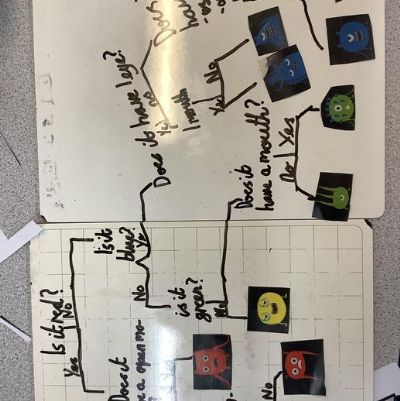 We practised creating classification trees to sort aliens.