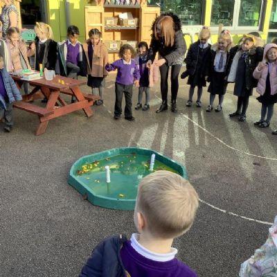 Nursery have been reading AstroGirl in their Power of Reading sessions and so today we were with the Reception outside and were blasting our own rockets up in the air!