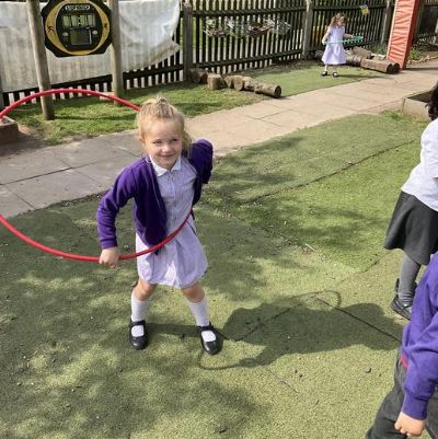 This week in PE we practised our hula hoop relay race, running to each hoop and stepping through it.