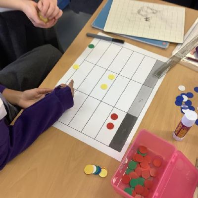 Year 4 children were busy using counters and place value charts to practically work out multiplication of two-digit by one-digit numbers.