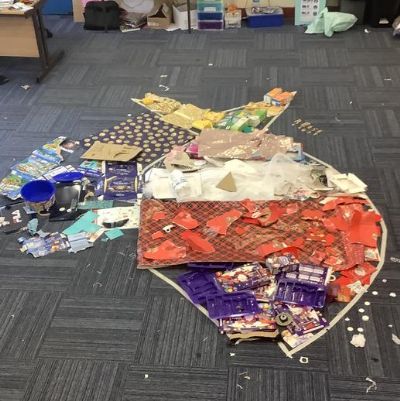 As part of our Engage day, we made large collages out of materials that could be recycled.